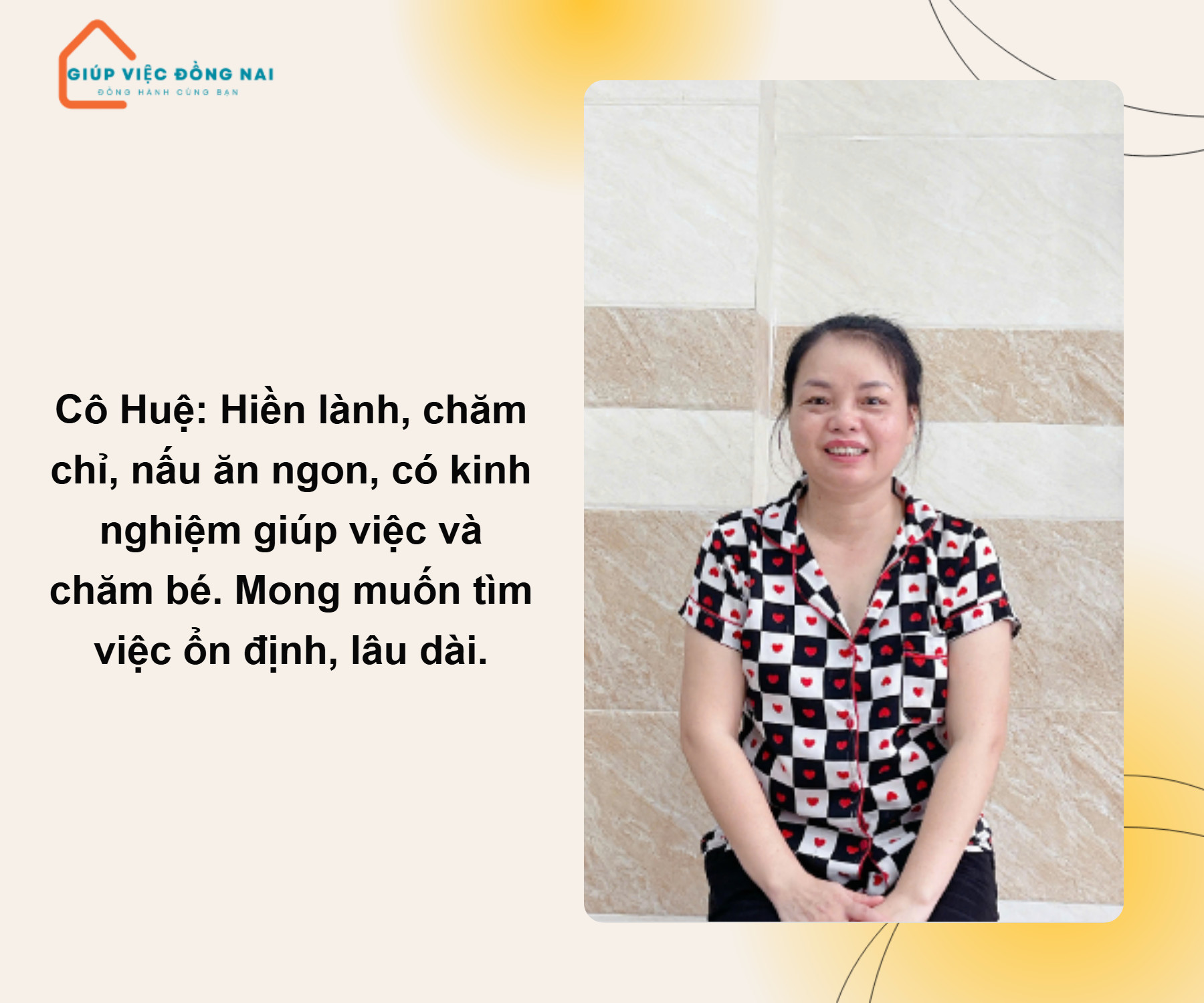 Chị NGUYỄN THỊ HUỆ, sinh năm 1982, quê Hà Tĩnh cần tìm việc