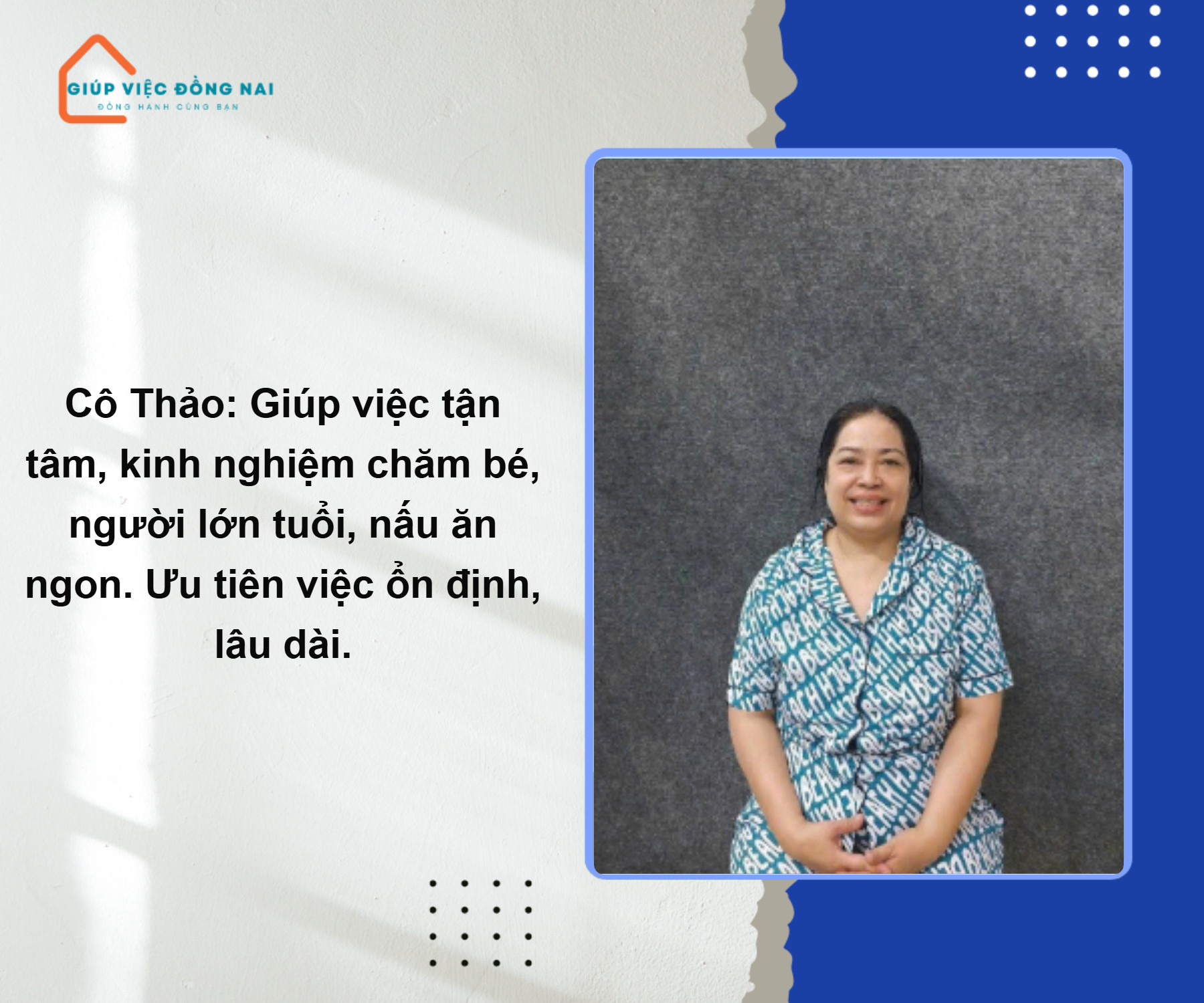 Chị Trần Thị Thu Thảo, sinh năm 1975, quê Đà Nẵng  cần tìm việc