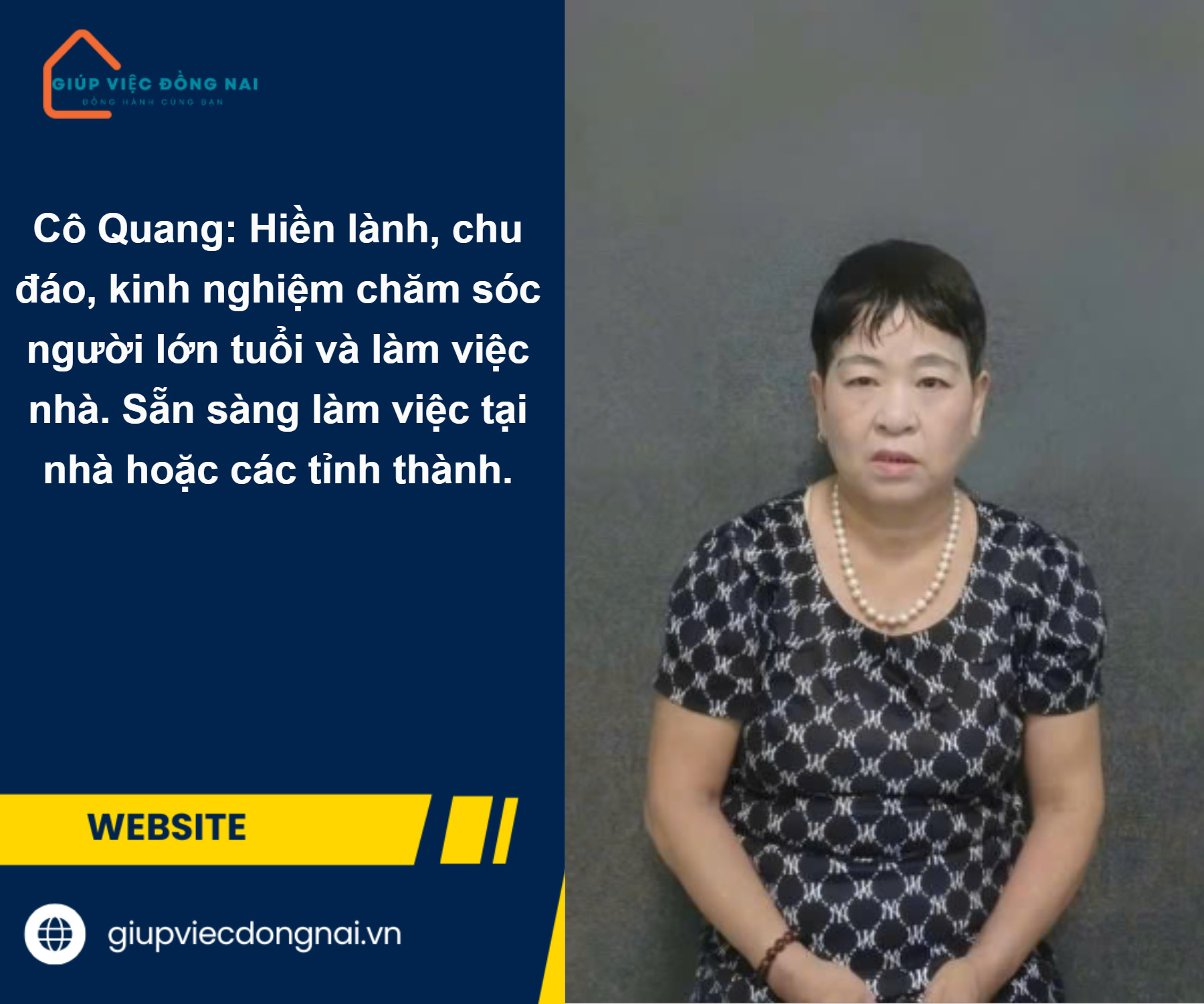 Chị PHẠM THỊ QUANG, sinh năm 1964, quê Nghệ An cần tìm việc