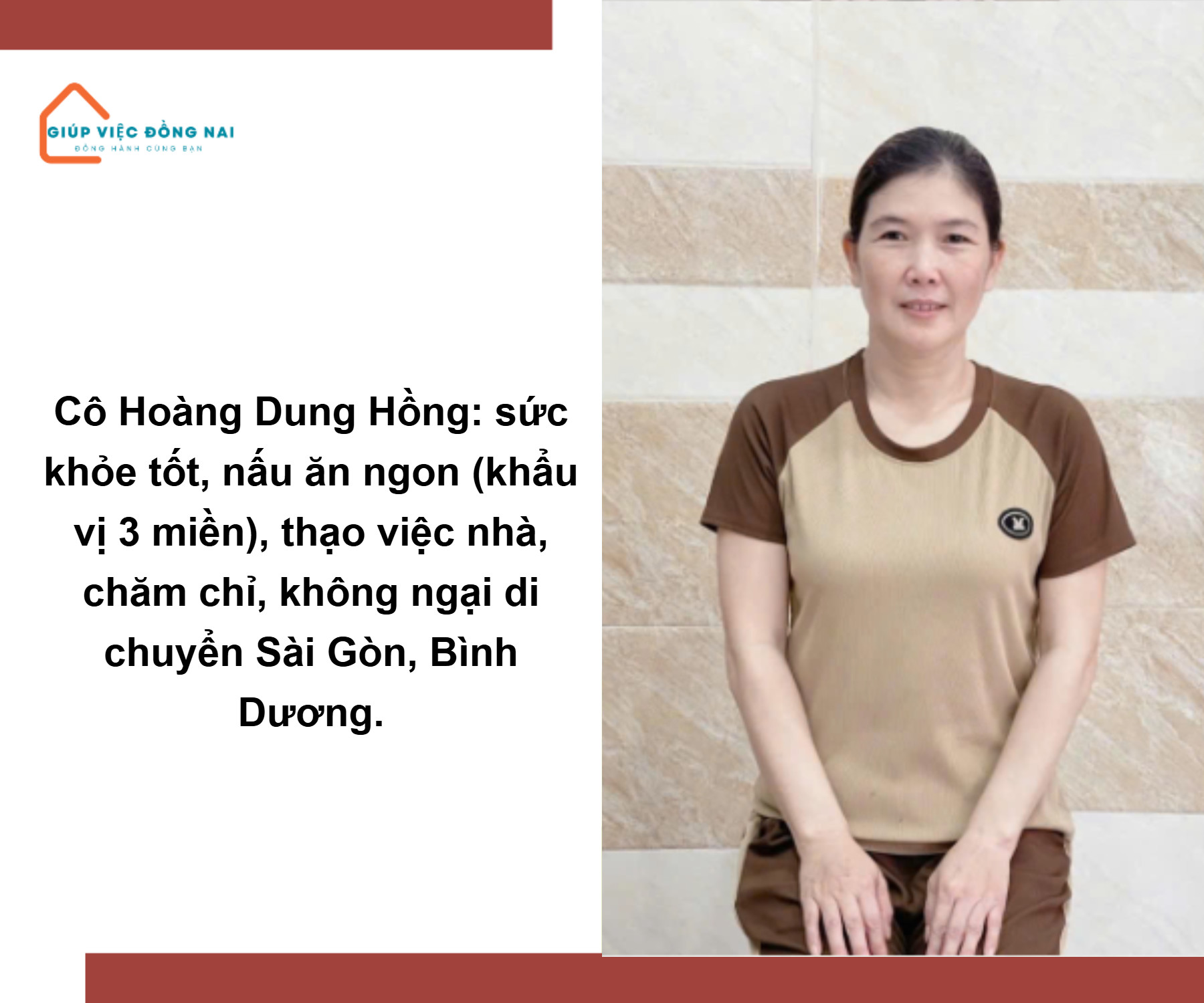 Chị HOÀNG DUNG HỒNG, sinh năm 1979, quê Bình Dương cần tìm việc