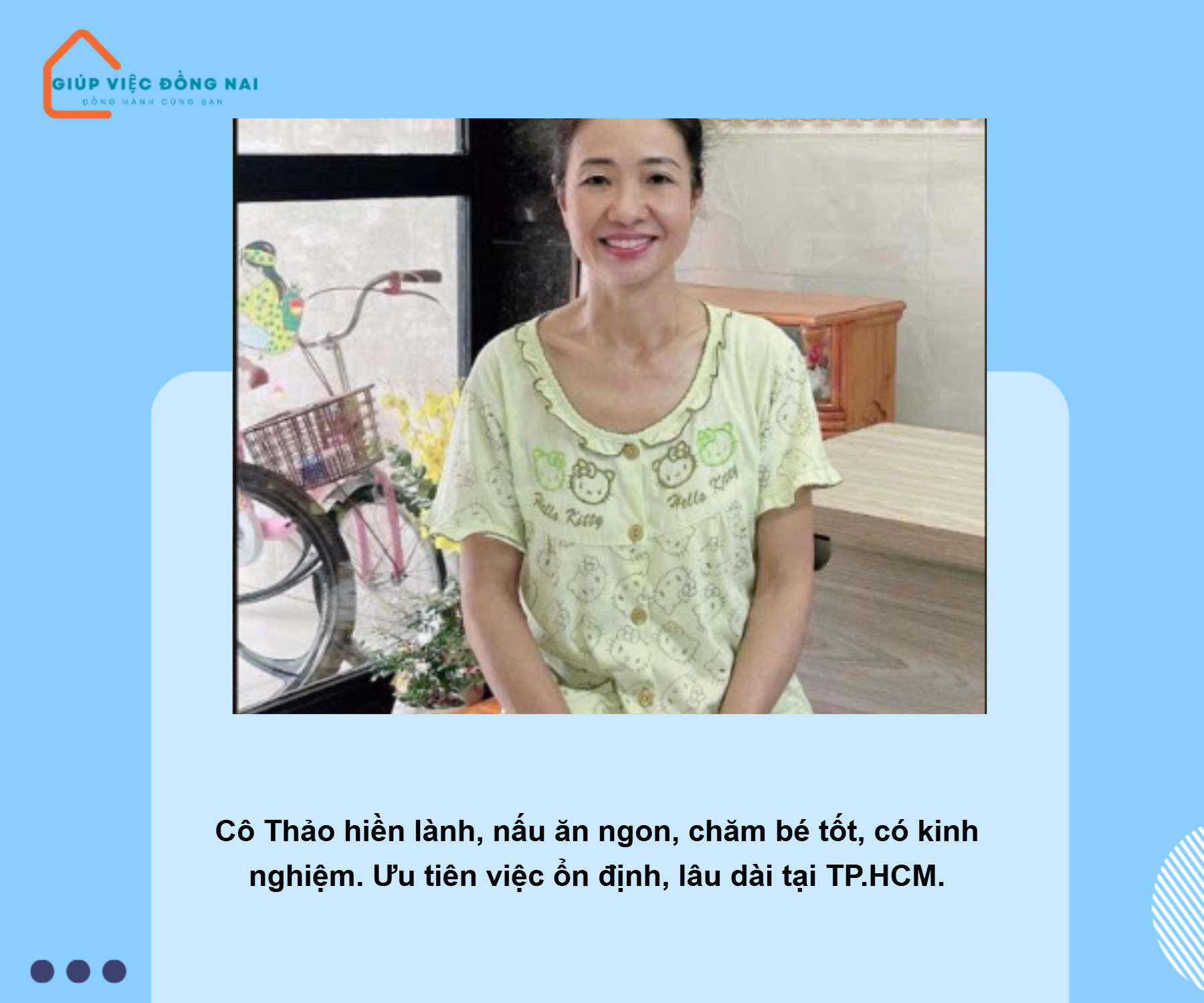 Chị PHAN THỊ THU THẢO, sinh năm 1972, quê Đồng Nai cần tìm việc