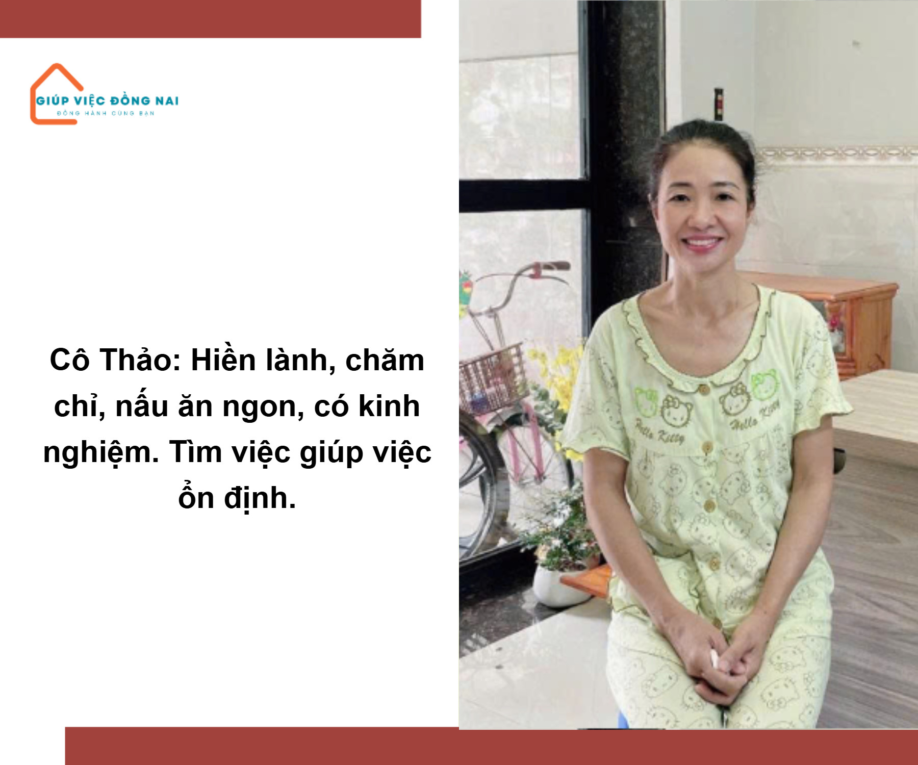 Chị PHAN THỊ THU THẢO, sinh năm 1972, quê Nam Định cần tìm việc