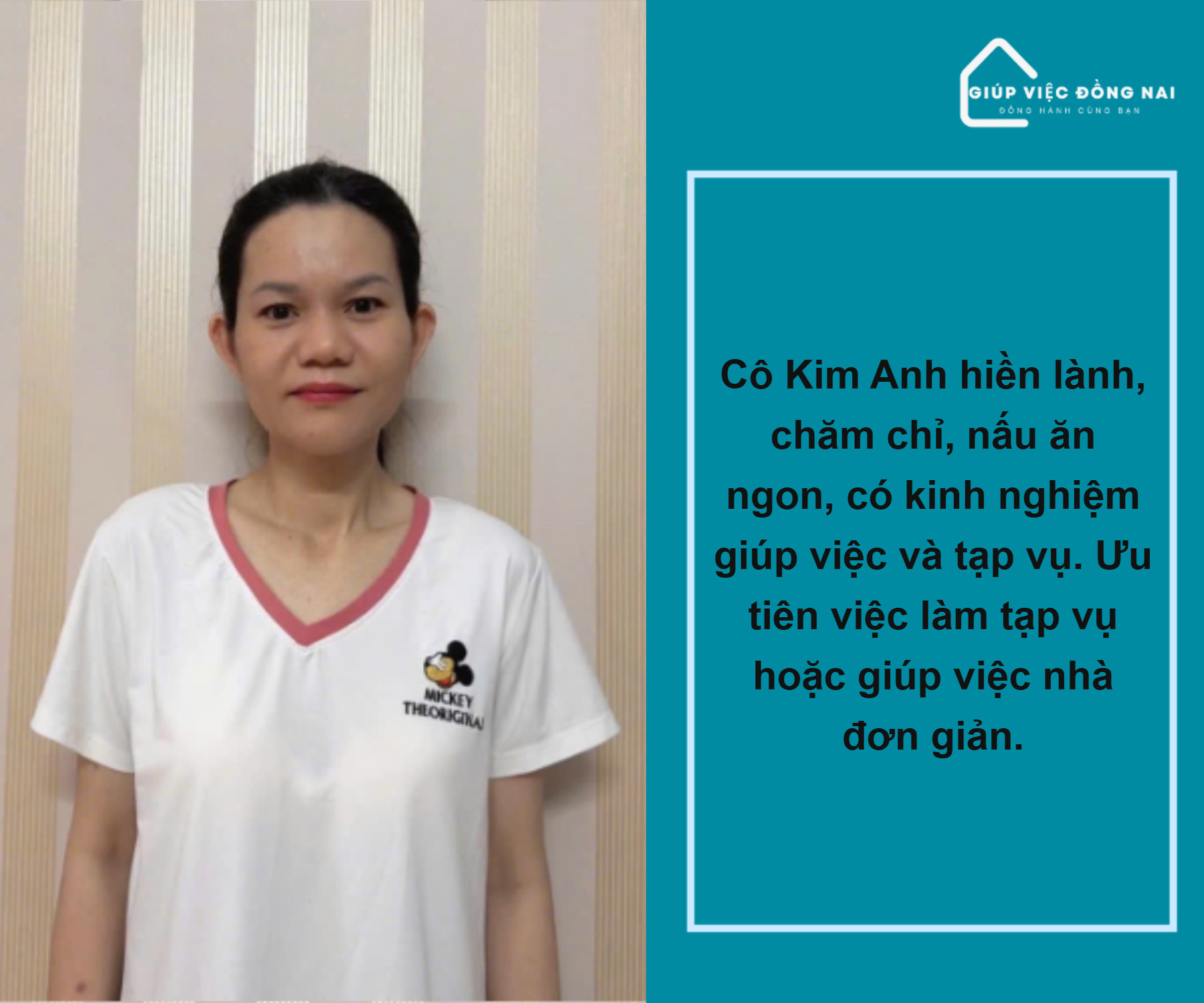 Chị ĐOÀN THỊ KIM ANH, sinh năm 1983, quê Ninh Thuận cần tìm việc