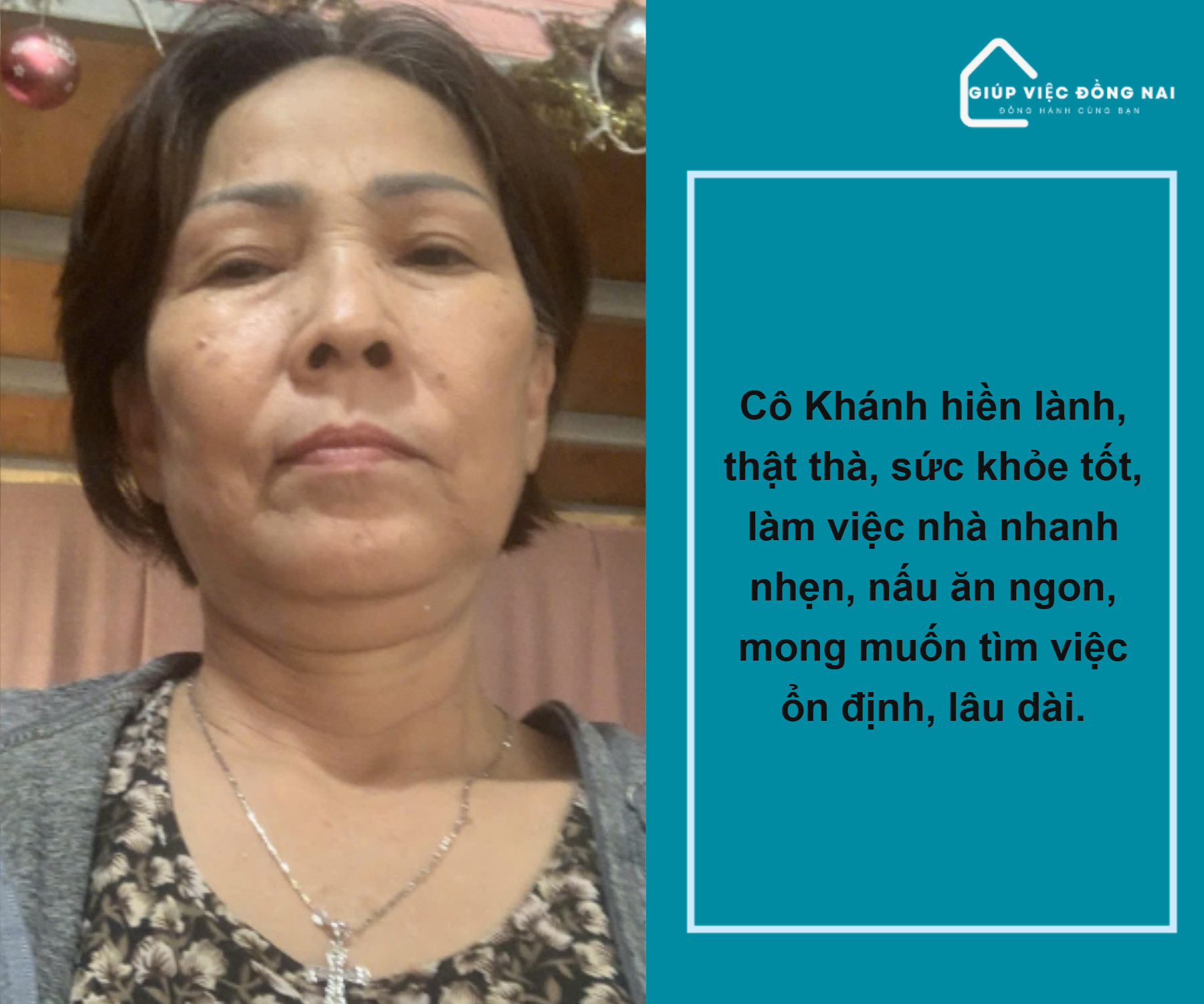 Chị PHAN THỊ KHÁNH, sinh năm 1967, quê Đồng Nai cần tìm việc