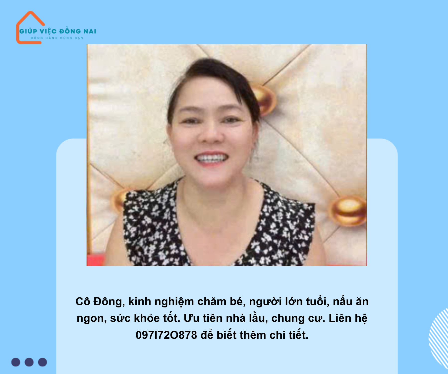 Chị TRẦN THỊ ĐÔNG, sinh năm 1975, quê Đà Nẵng cần tìm việc