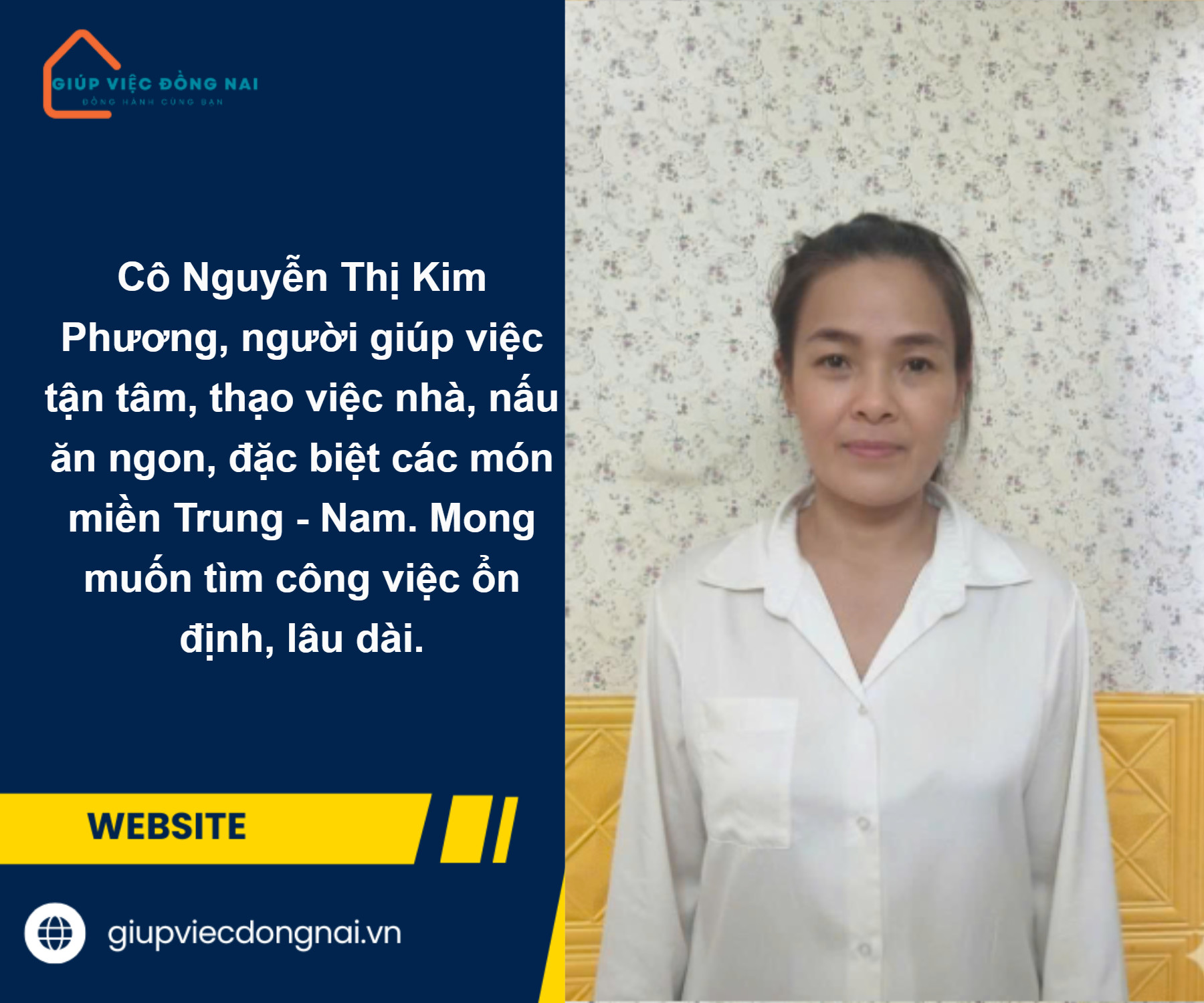 Chị NGUYỄN THỊ KIM PHƯƠNG, sinh năm 1975, quê Hồ Chí Minh cần tìm việc