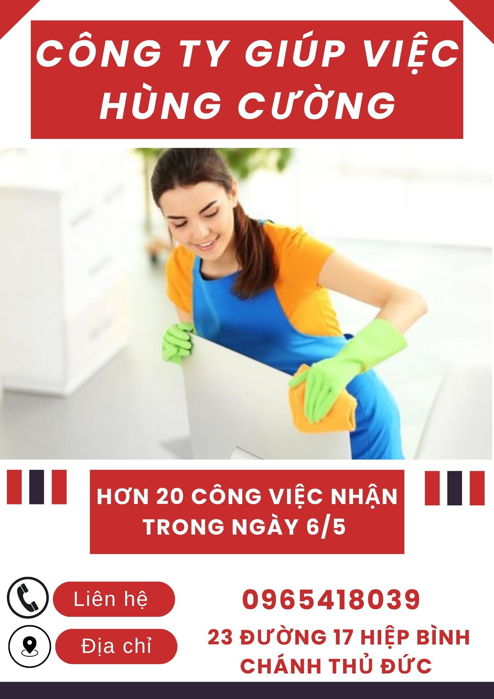 Tuyển dụng 20 cô giúp việc nhận việc ăn ở lại - đi làm trong hôm nay 6/5