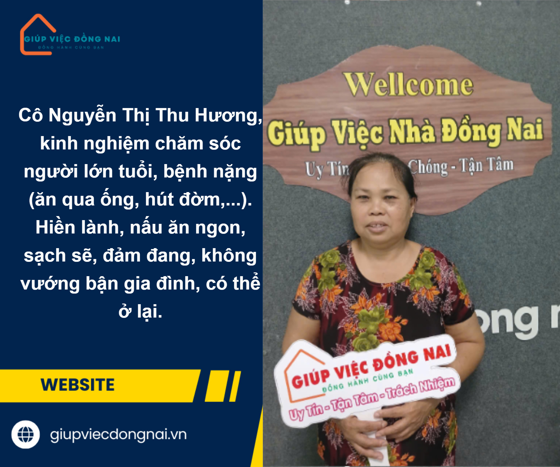 Chị NGUYỄN THỊ THU HƯƠNG, sinh năm 1967, quê Bến Tre cần tìm việc