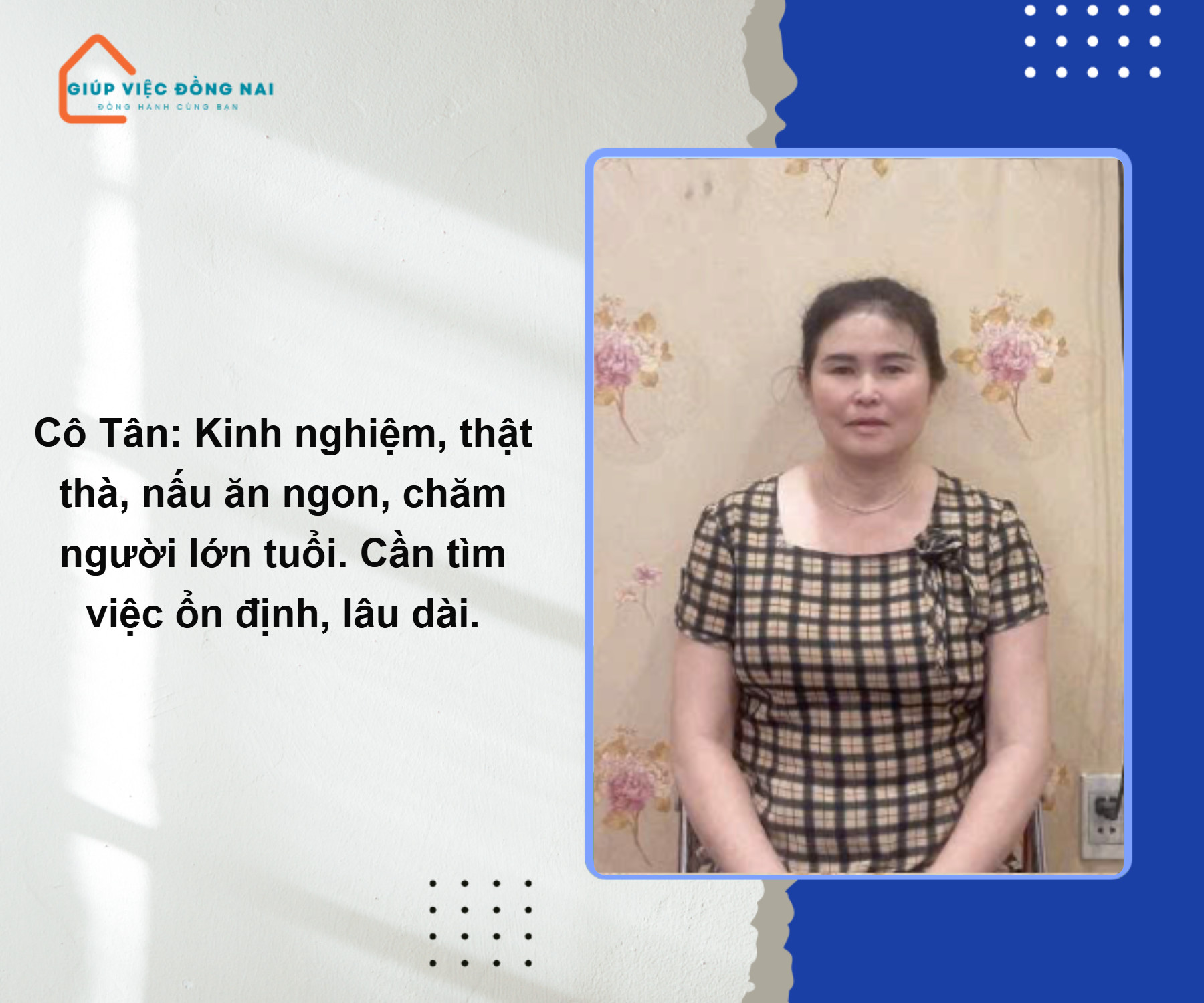 Chị PHẠM THỊ TÂN, sinh năm 1972, quê Hà Tĩnh cần tìm việc