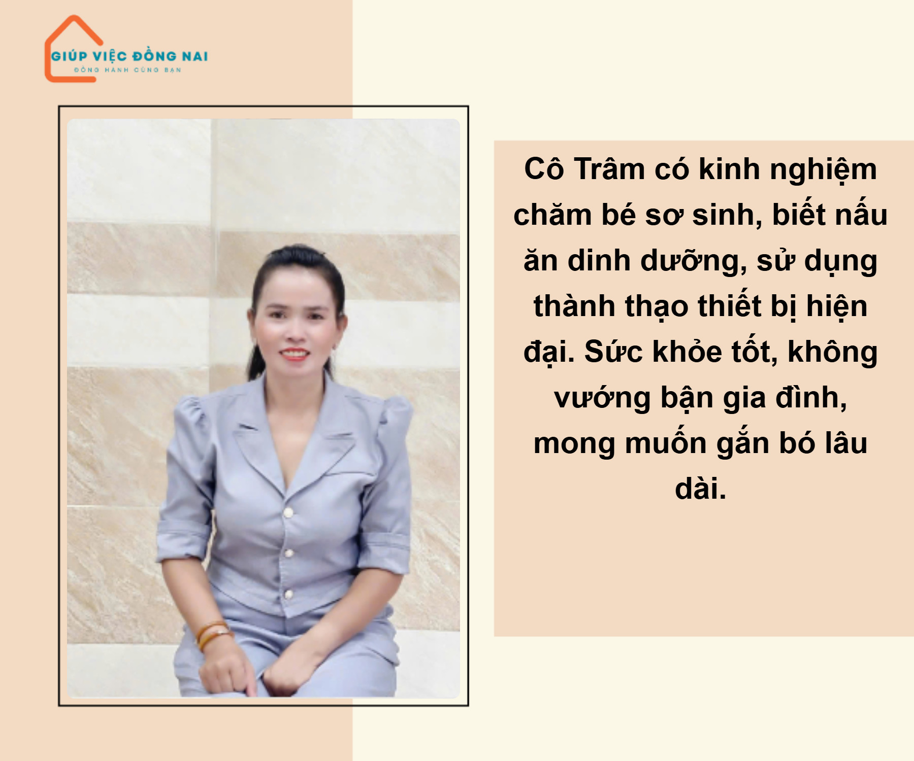 Chị TỪ THỊ HUYỀN TRÂM, sinh năm 1983, quê Ninh Thuận cần tìm việc