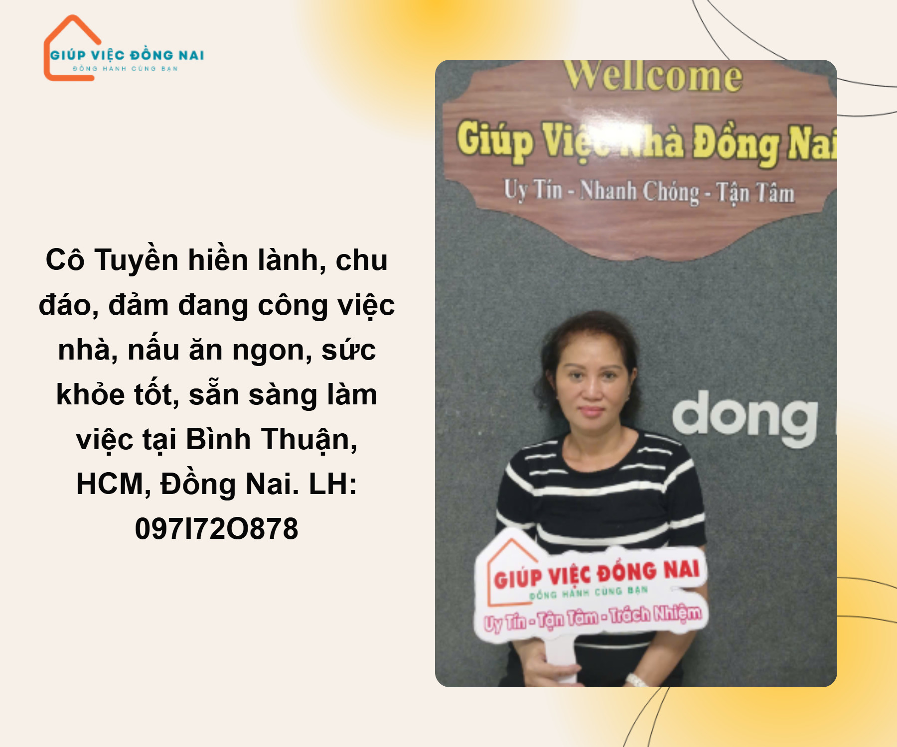 Chị PHẠM NGỌC TUYỀN, sinh năm 1972, quê Bình Thuận cần tìm việc