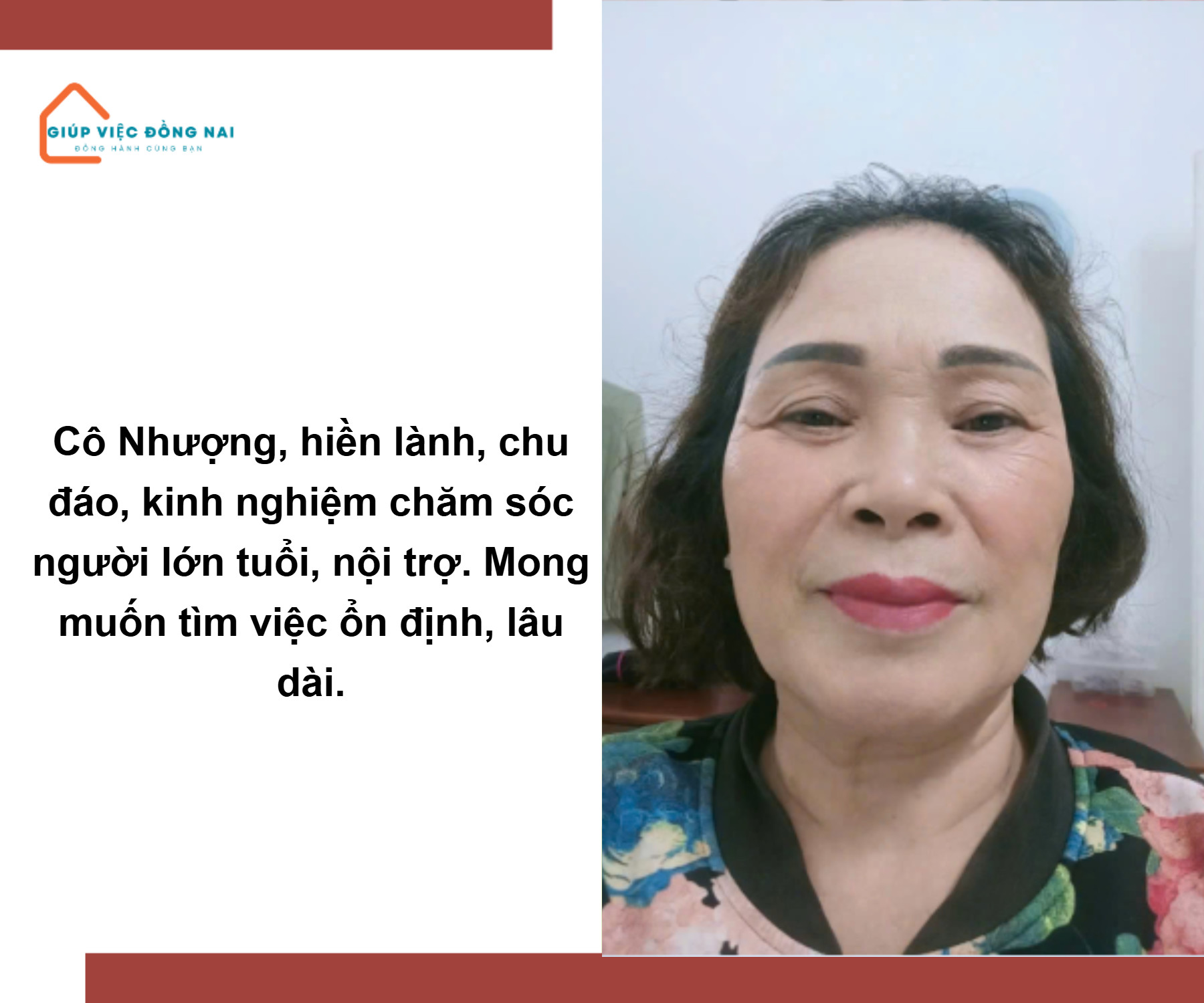 Chị NGUYỄN THỊ NHƯỢNG, sinh năm 1963, quê Bình Định cần tìm việc
