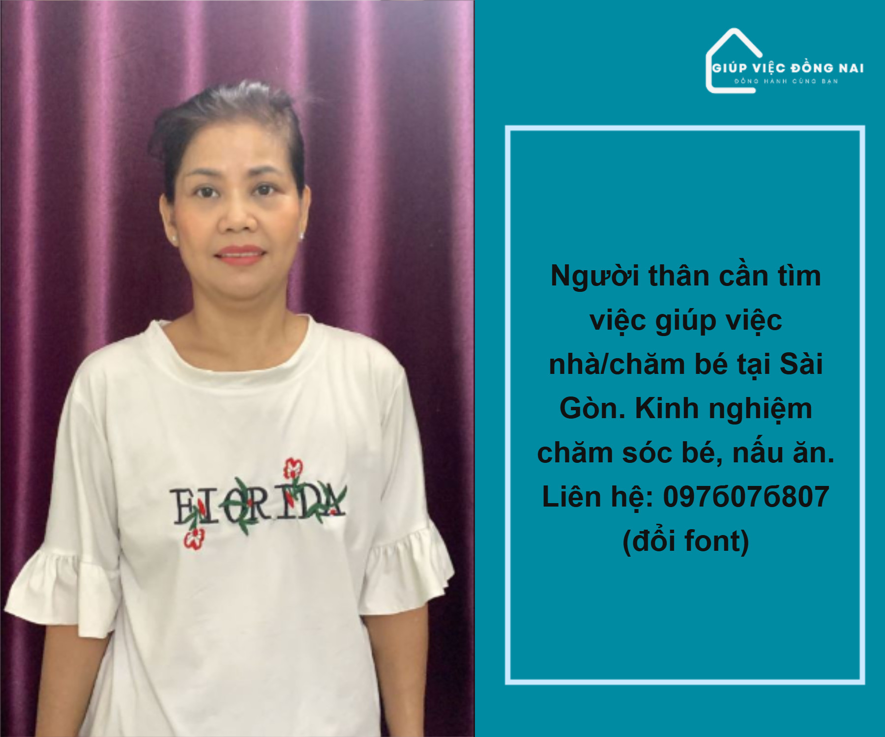 Chị VÕ THỊ NGỌC TRÂM, sinh năm 1972, quê Hồ Chí Minh cần tìm việc