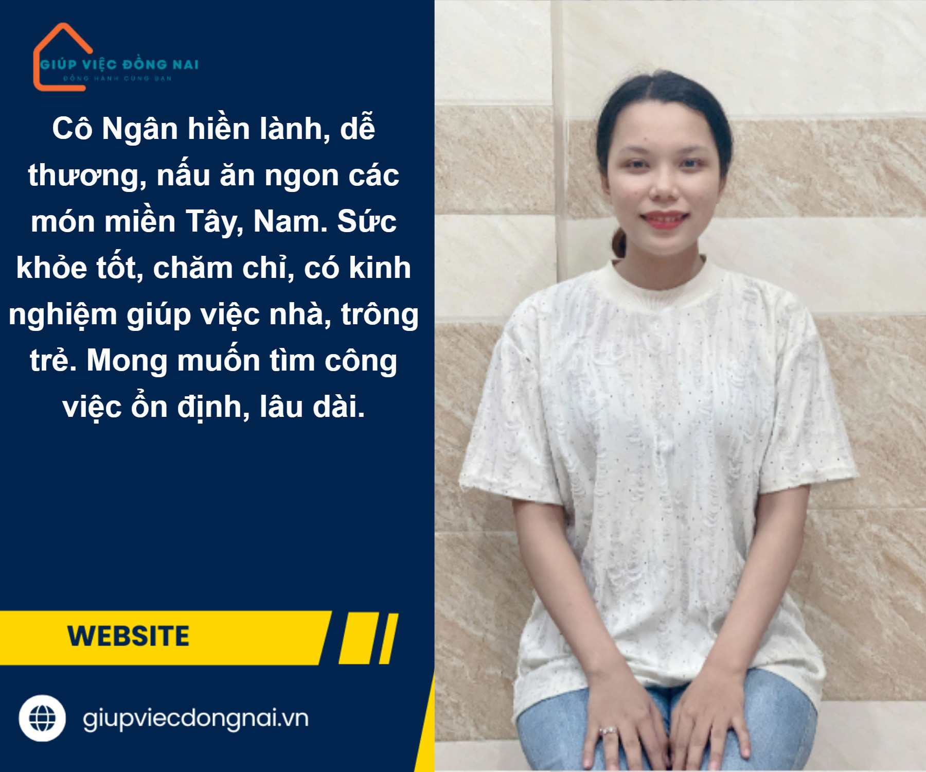 Chị TÔN THỊ NGÂN, sinh năm 2001, quê Trà Vinh cần tìm việc