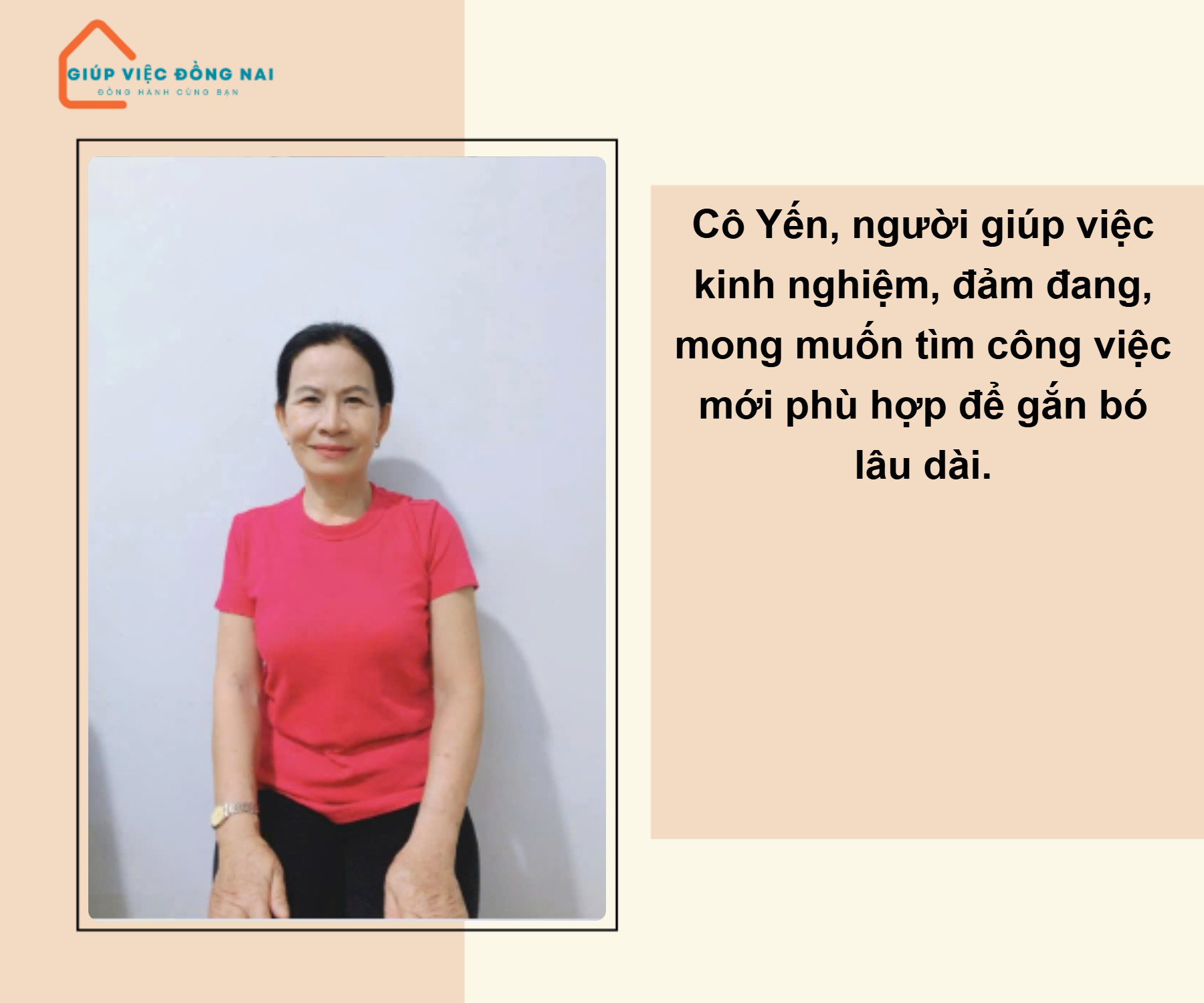 Chị HUỲNH THỊ NGỌC YẾN, sinh năm 1970, quê Đồng Nai cần tìm việc