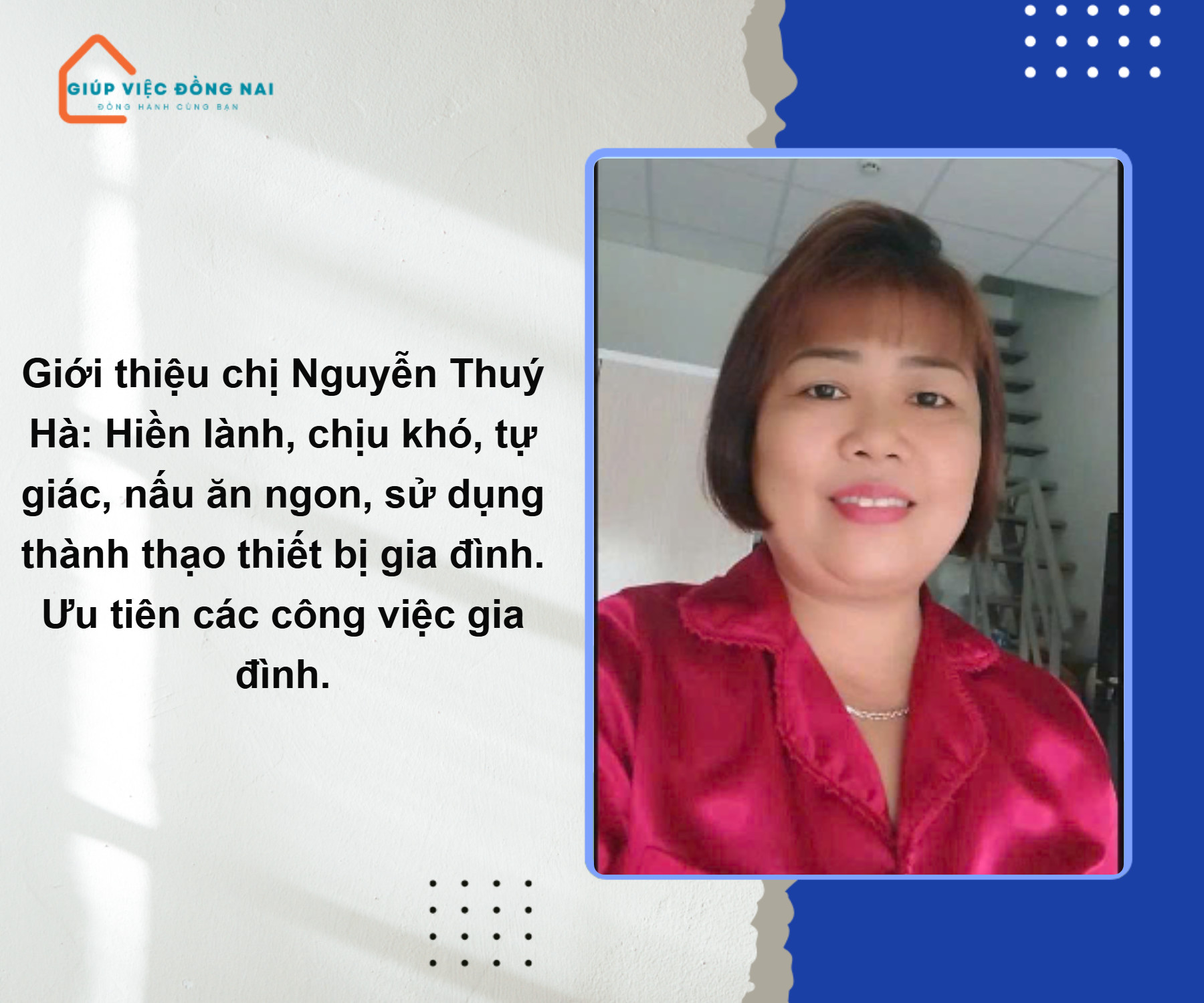 Chị NGUYỄN THUÝ HÀ, sinh năm 1979, quê Phú Thọ cần tìm việc
