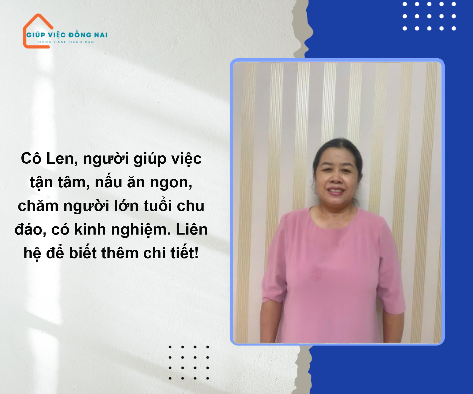 Chị NGUYỄN THỊ LEN, sinh năm 1969, quê Đắk Lắk cần tìm việc